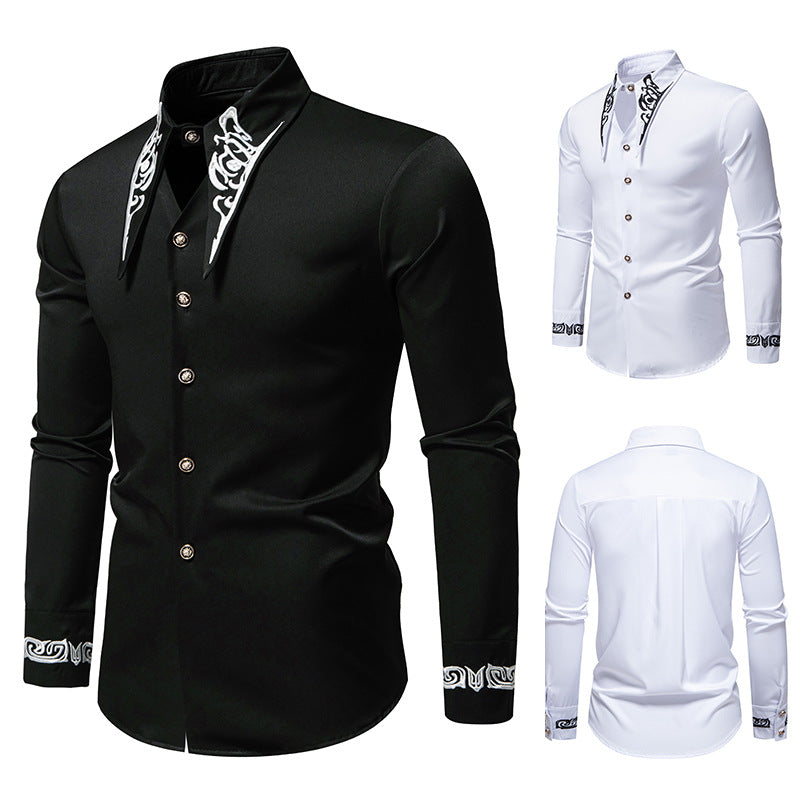 Men's Long Sleeve Shirt with Ornamental Accents Lisslune