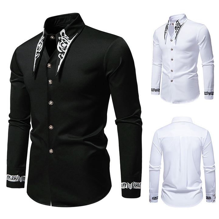 Men's Long Sleeve Shirt with Ornamental Accents Lisslune