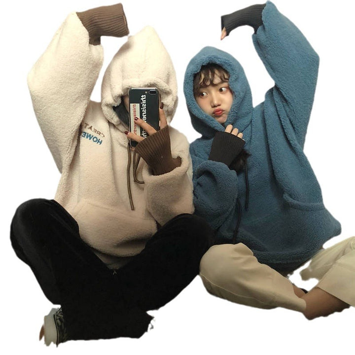 Women's cozy oversized hoodie with front kangaroo pocket and elastic cuffs Lisslune