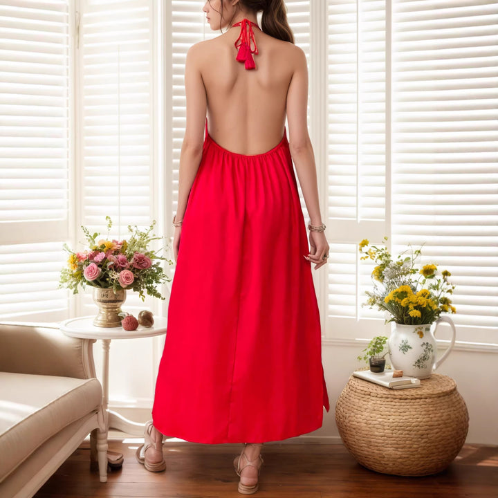 Women's Maxi Dress with Elegant Halter Strap Lisslune