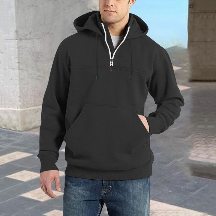 Men's stylish hoodie with half zipper and practical kangaroo pockets Lisslune