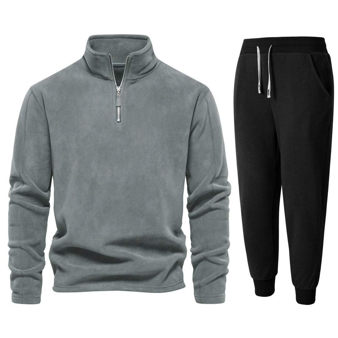 Men's fleece loungewear set with stand-up collar and long pants Lisslune