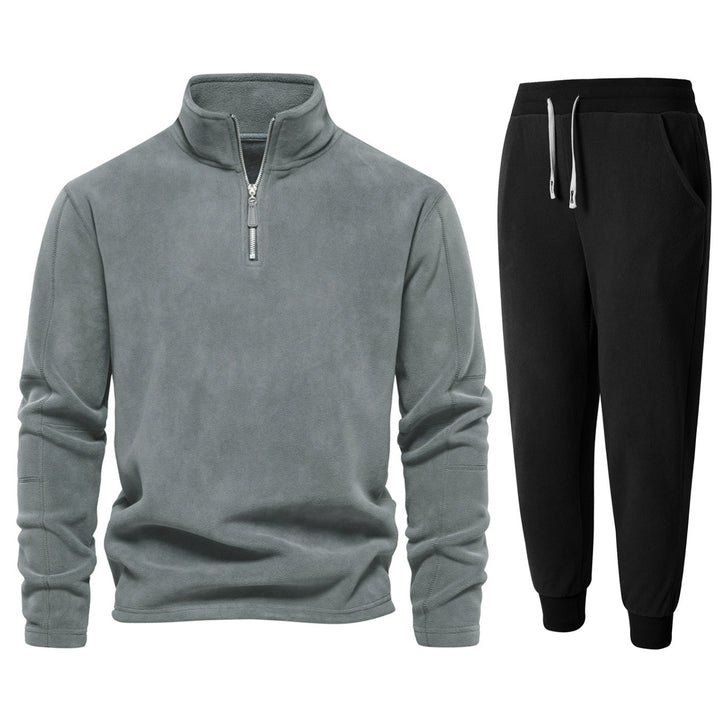 Men's fleece loungewear set with stand-up collar and long pants Lisslune