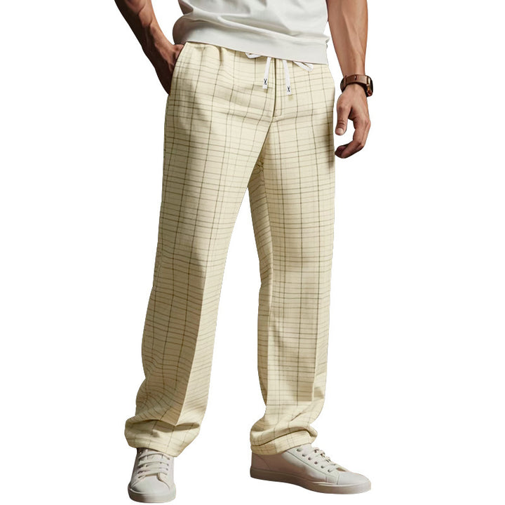 Men's Checkered Casual Pants with Elastic Waistband and Practical Pockets Lisslune