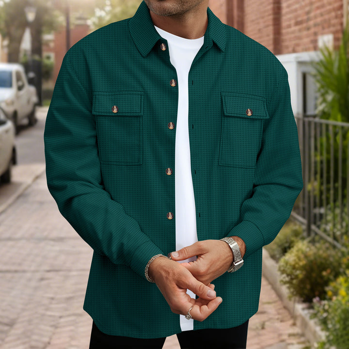 Men's casual checkered shirt jacket with practical chest pockets and fabric pattern Lisslune
