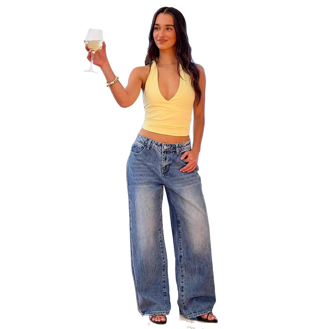 Women's wide-cut jeans with a high waist and casual style Lisslune