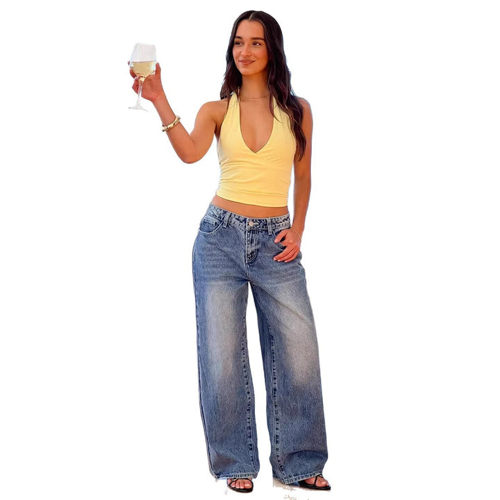 Women's wide-cut jeans with a high waist and casual style Lisslune