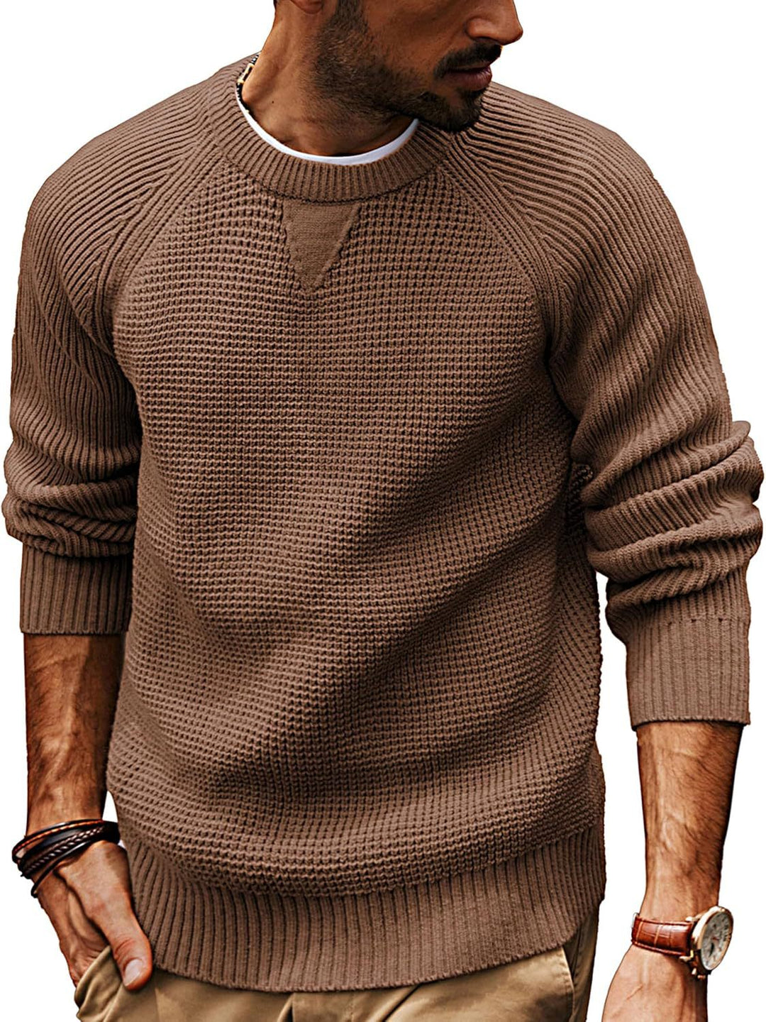 Men's casual knit sweater with textured fabric pattern and round neck Lisslune