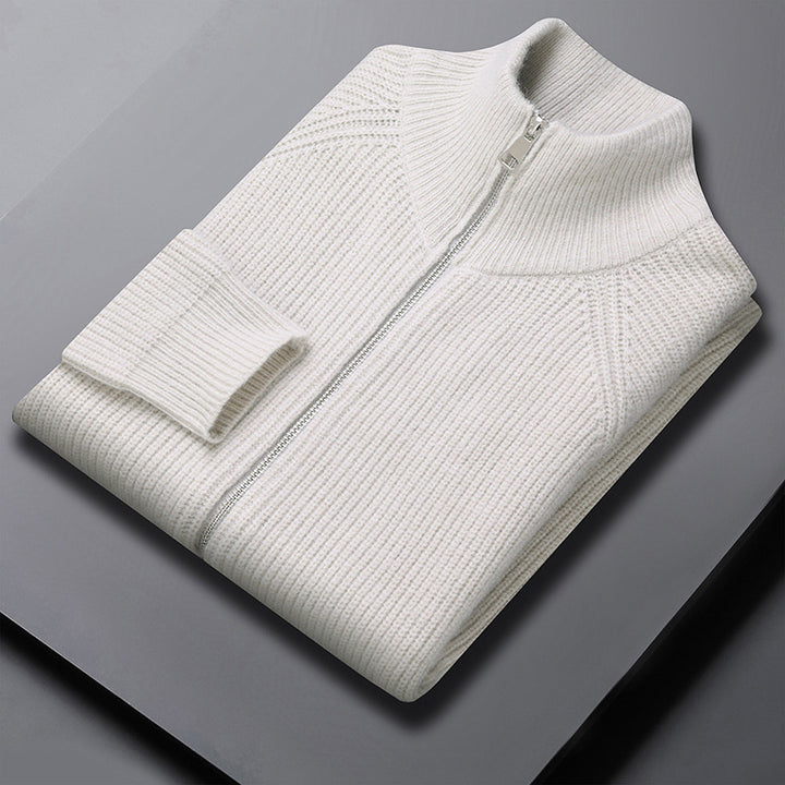 Men's Elegant Knitted Jacket with High Collar and Zipper Lisslune