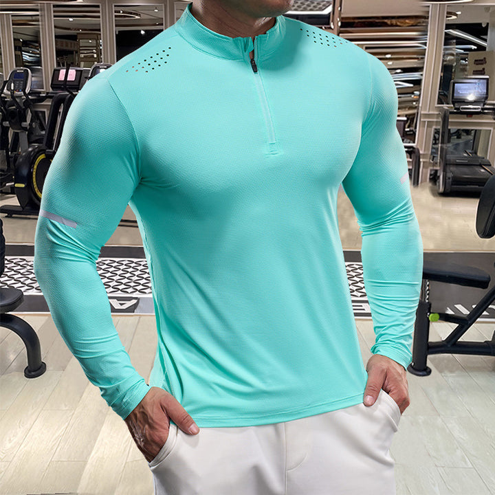 Men's Breathable Long Sleeve Functional Shirt with Stand-Up Collar Lisslune