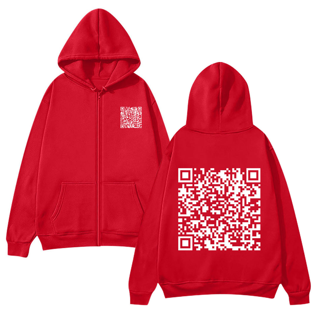 Women's hoodie jacket with QR code design and soft fleece Lisslune