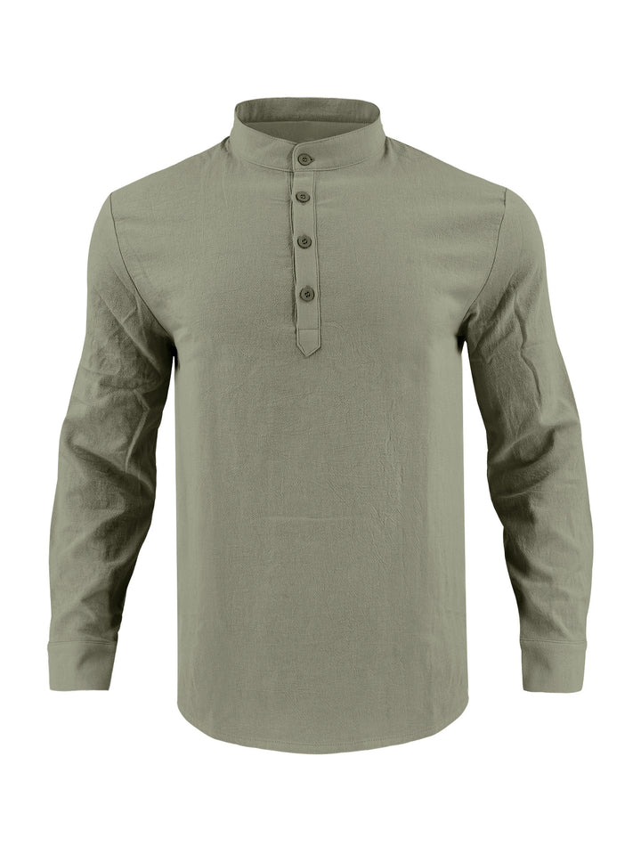 Men's elegant long-sleeve shirt with fashionable standing collar and structured surface Lisslune