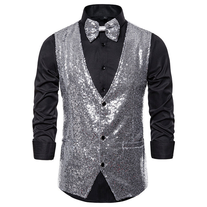 Men's elegant sequined blazer with classic cut and practical bow tie Lisslune