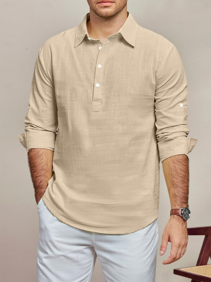 Men's casual long-sleeve shirt with button placket and fine structure Lisslune