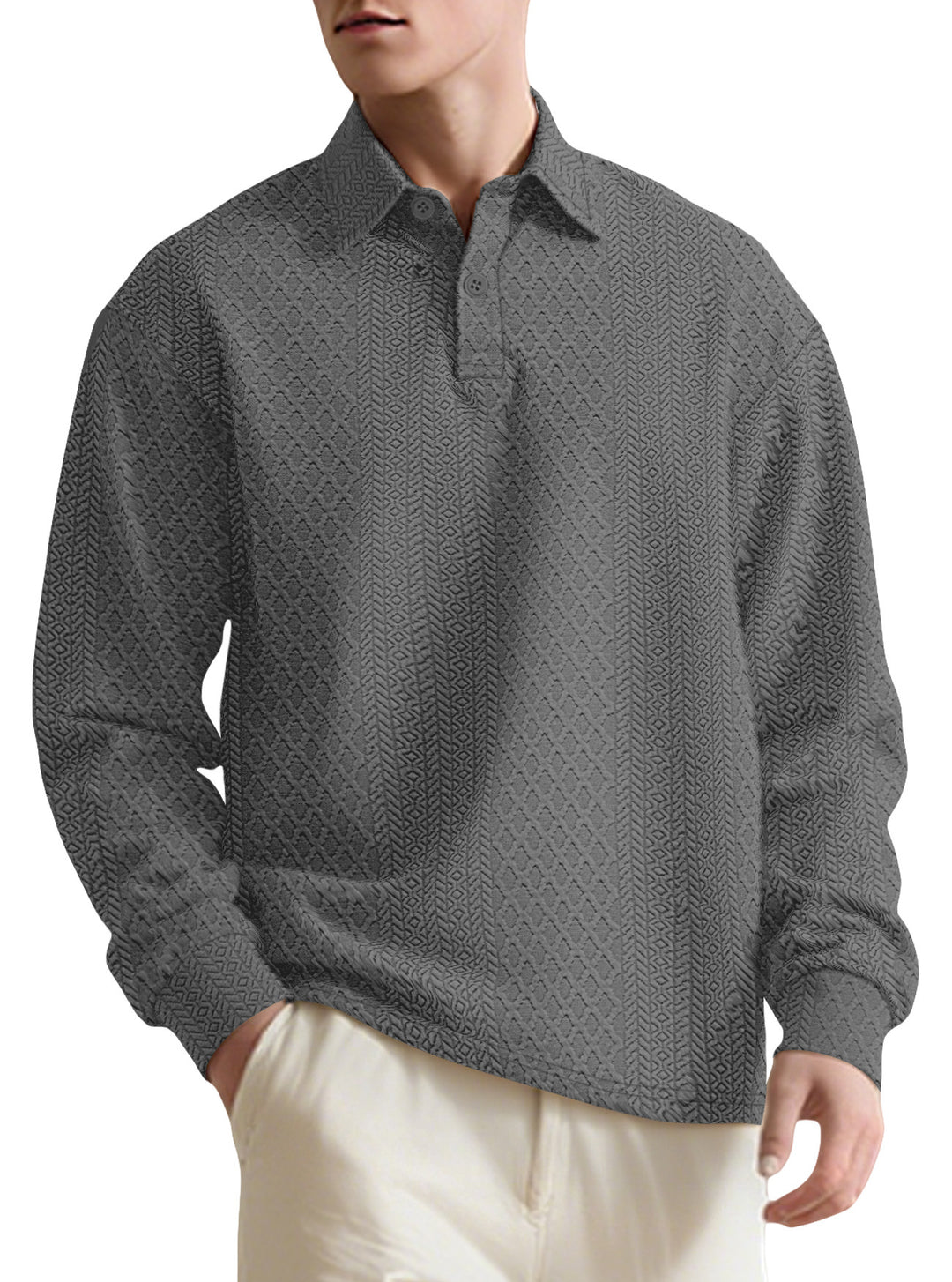 Men's fashionable long-sleeve shirt with textured surface and elegant button placket Lisslune