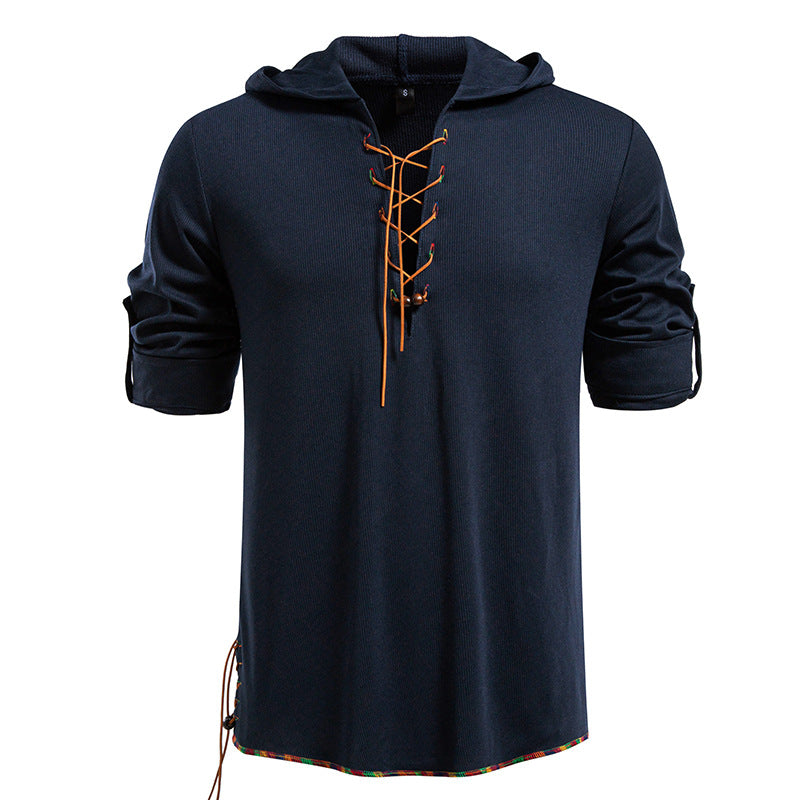 Men's casual hoodie with decorative lacing Lisslune