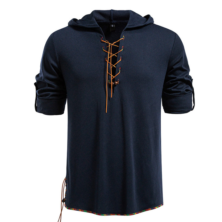 Men's casual hoodie with decorative lacing Lisslune
