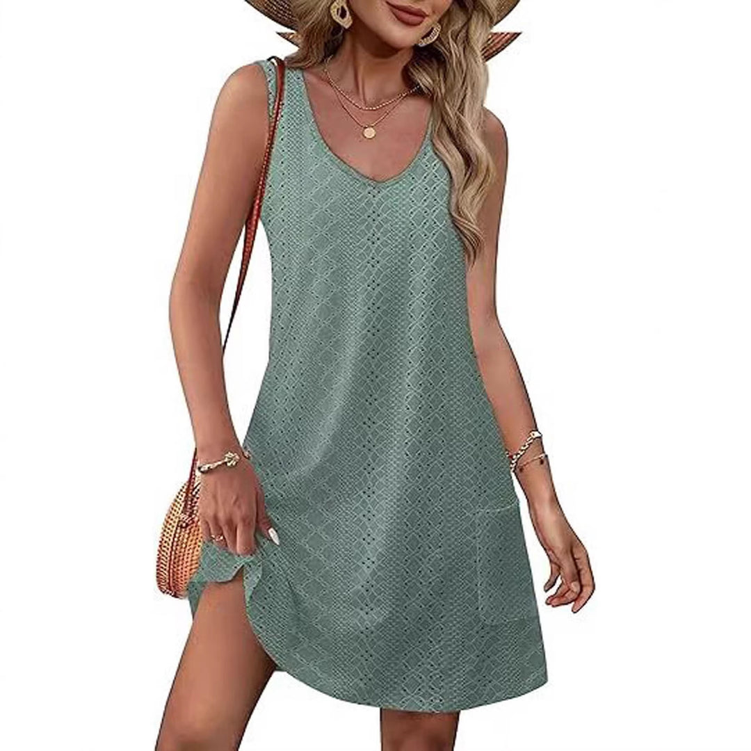 Damen Freizeitkleid mit Taschen und V-Ausschnitt Lisslune