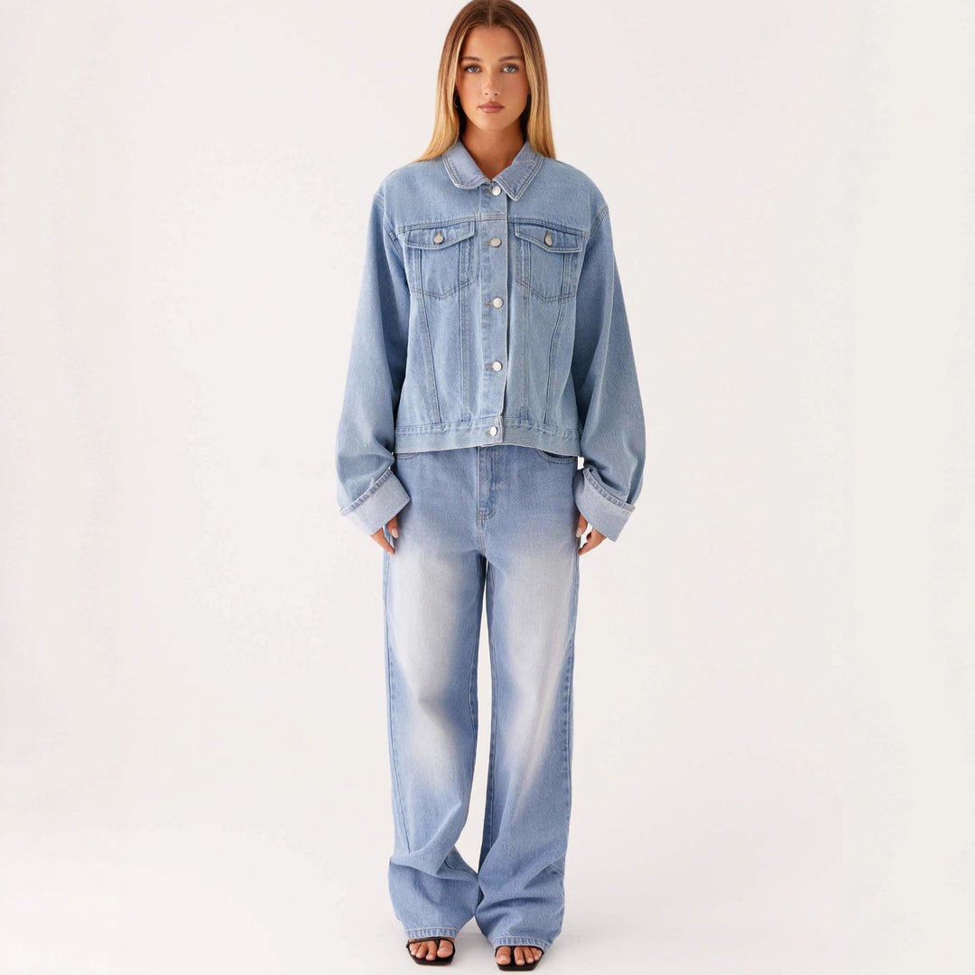 Damen trendige Denimjacke im lässigen Schnitt mit aufgesetzten Taschen und Knopfdetails Lisslune