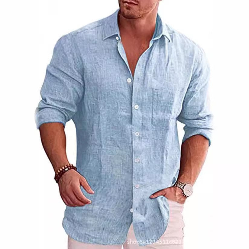 Men's linen shirt with practical chest pocket design and loose fit Lisslune