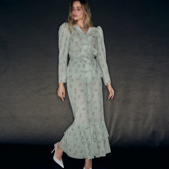 Ladies Floral Pattern Maxi Dress with Puff Sleeves Lisslune