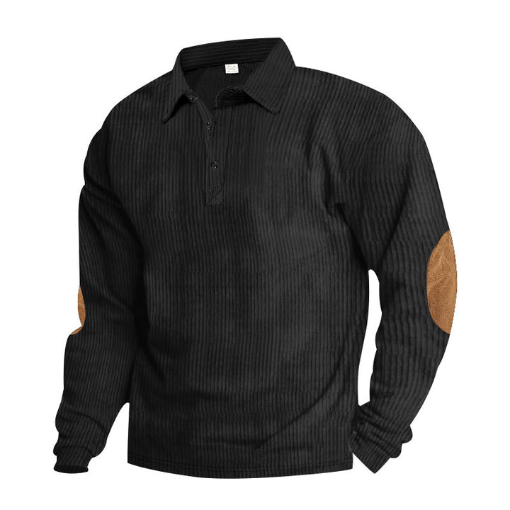 Men's Long Sleeve Shirt with Textured Material and Fashionable Elbow Patches Lisslune