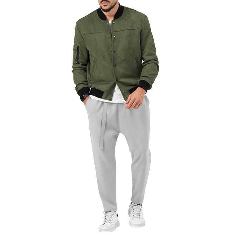 Men's fashion bomber jacket made of soft suede with practical pockets Lisslune