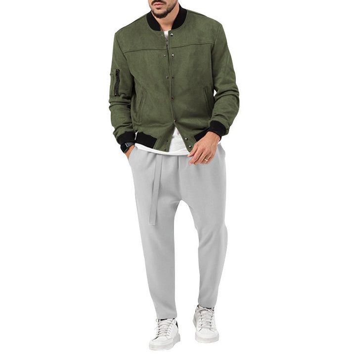 Men's fashion bomber jacket made of soft suede with practical pockets Lisslune