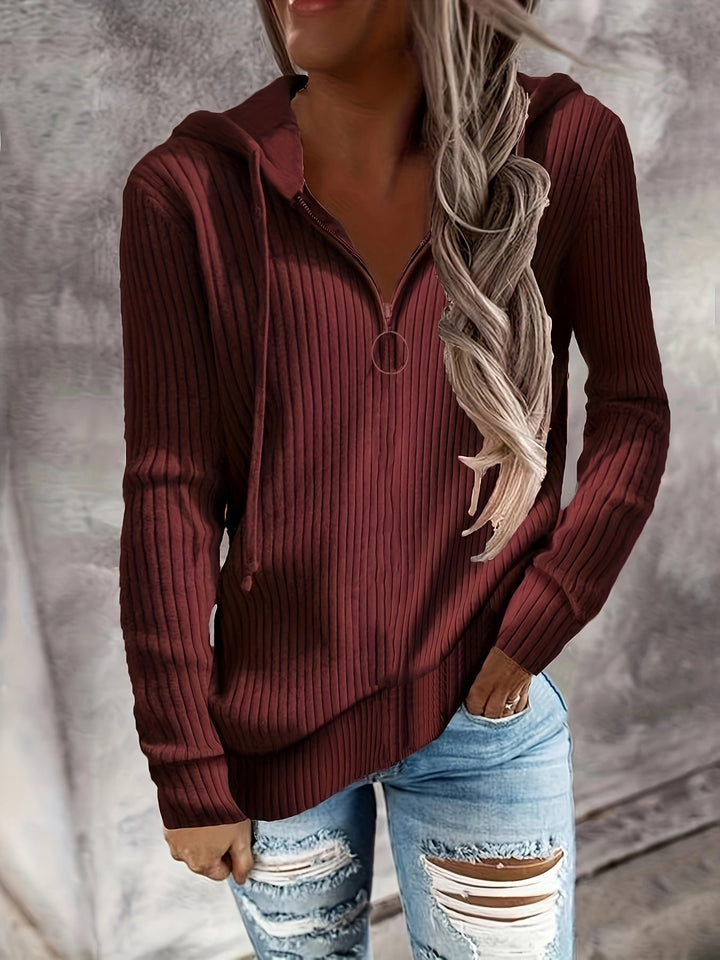 Damen Hoodie mit Reißverschluss und Lässigem Rippenstrickdesign Lisslune