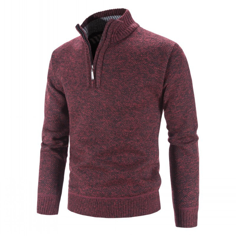 Men's fashionable knit pullover with half zipper and textured design Lisslune