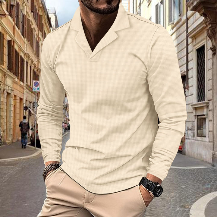 Men's casual long-sleeve shirt with structured design and modern stand-up collar Lisslune