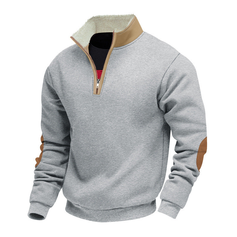 Men's stylish fleece pullover with half-zip and contrasting elbow patches Lisslune