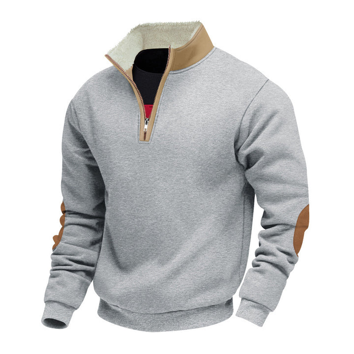 Men's stylish fleece pullover with half-zip and contrasting elbow patches Lisslune