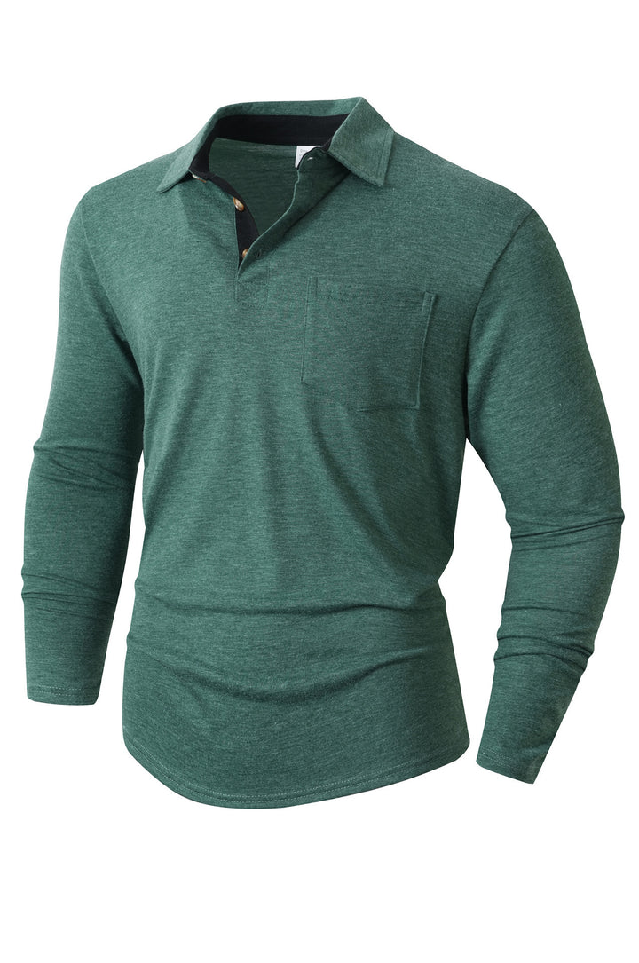 Men's casual long sleeve polo with innovative collar design and practical chest pocket Lisslune