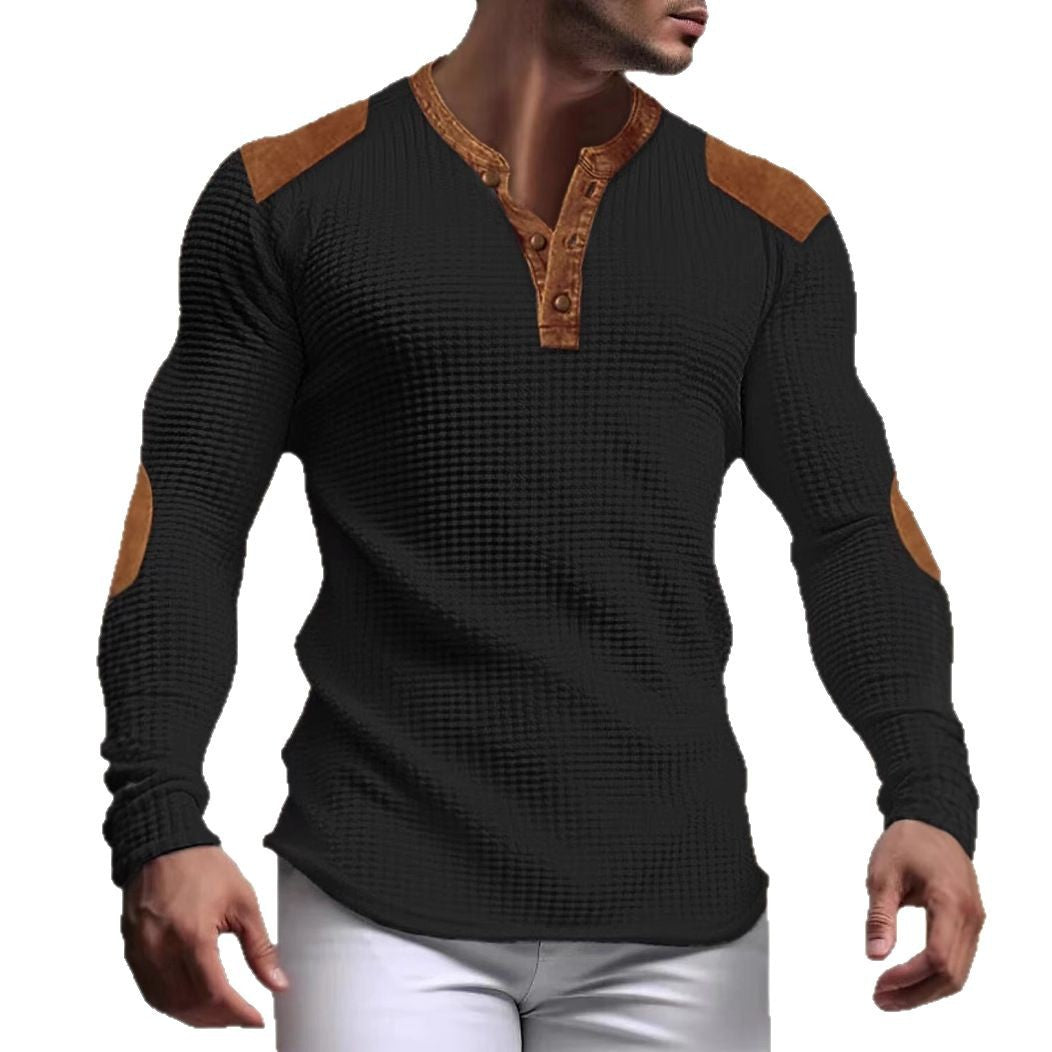 Men's long-sleeve shirt with textured design and contrast accents Lisslune
