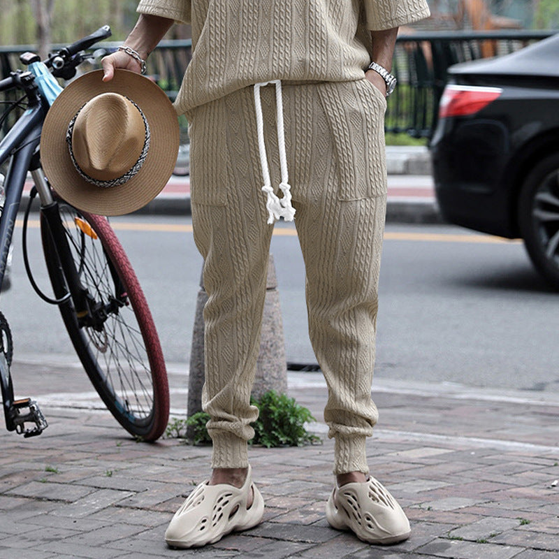 Men's chunky knit leisure suit with elastic waistband and side pockets Lisslune