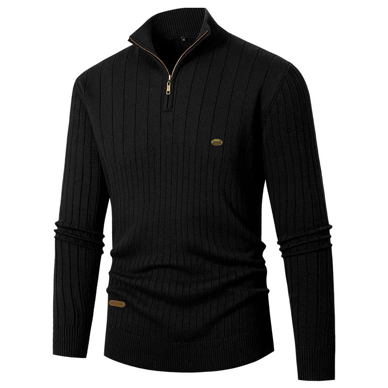 Men's elegant knit sweater with half zipper and fine rib design Lisslune