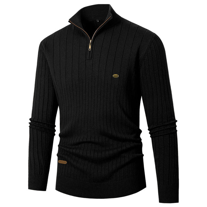 Men's elegant knit sweater with half zipper and fine rib design Lisslune