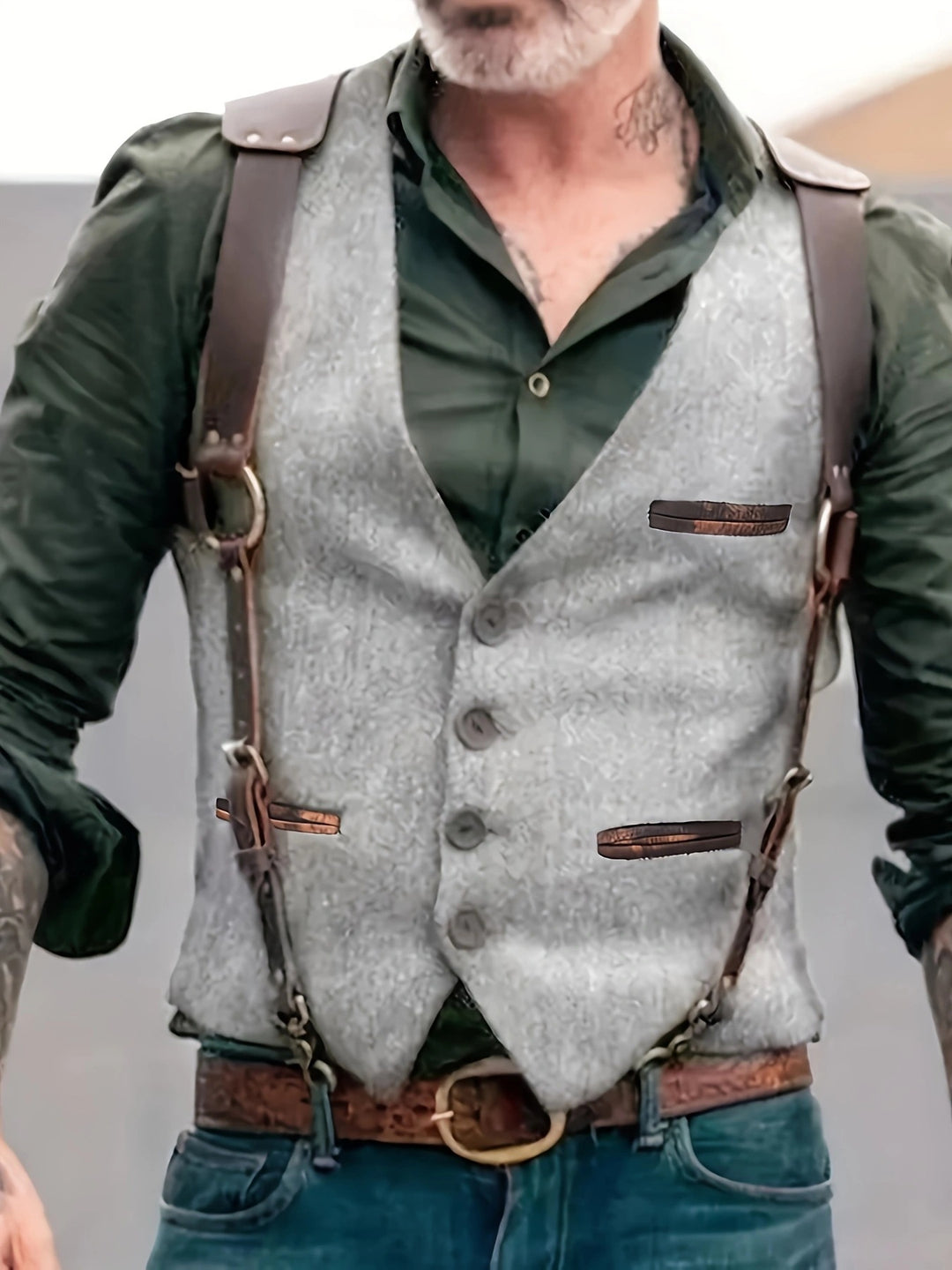 Men's stylish vest with leather accents and practical pockets Lisslune