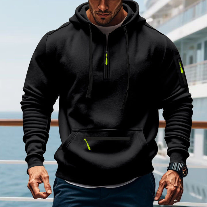 Men's sporty hoodie with fashionable half zipper and practical pockets Lisslune