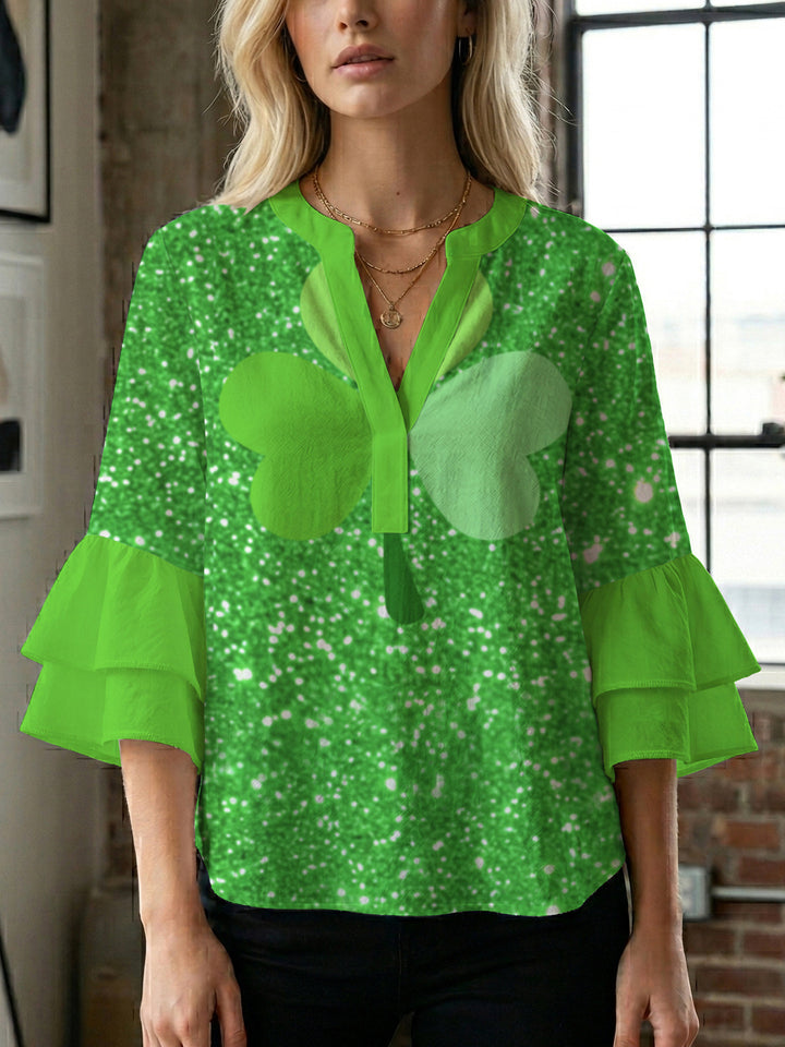 Women's casual blouse with ruffled sleeves and botanical print Lisslune