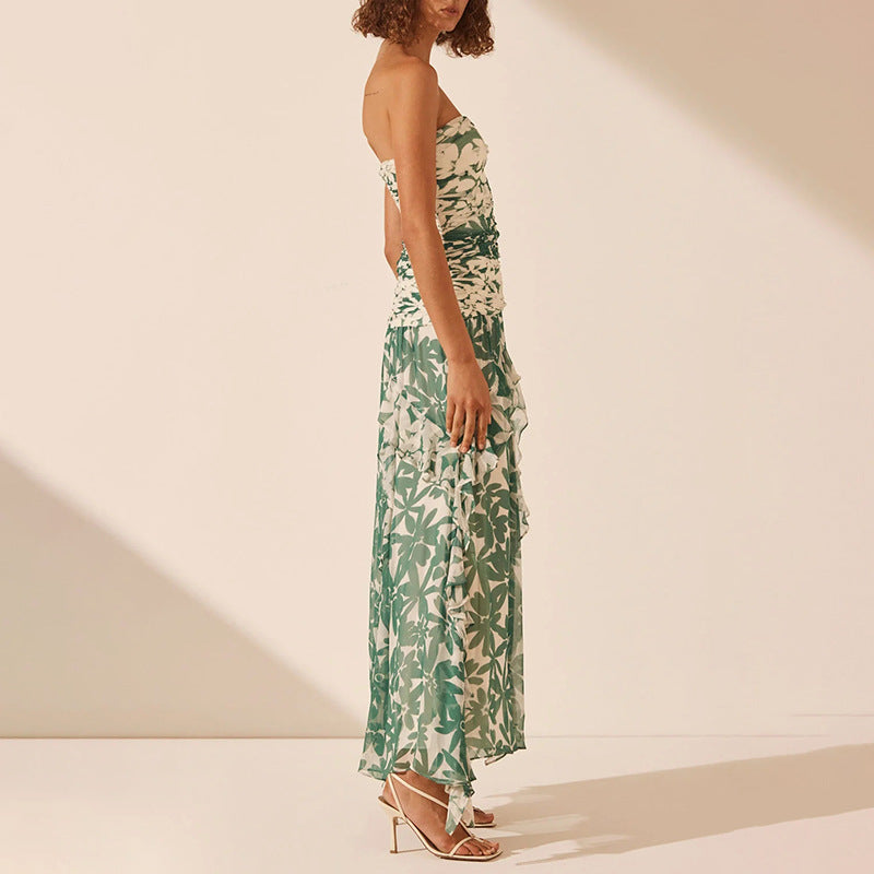 Women's off-shoulder maxi dress with ruffle details and floral pattern Lisslune