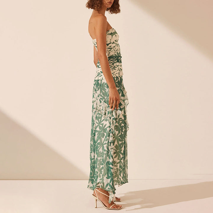 Women's off-shoulder maxi dress with ruffle details and floral pattern Lisslune