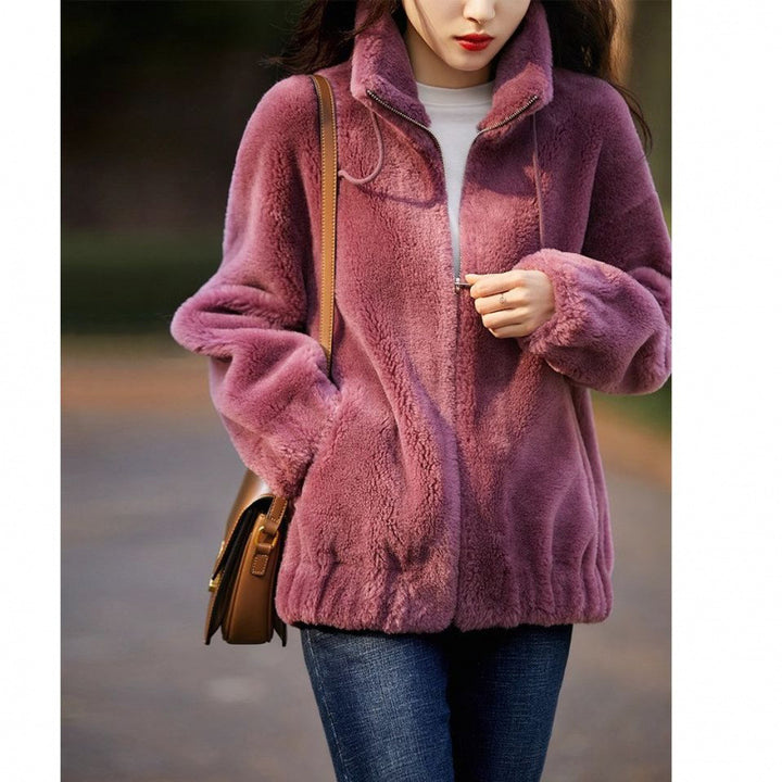 Women's plush jacket with high collar and side zipper Lisslune
