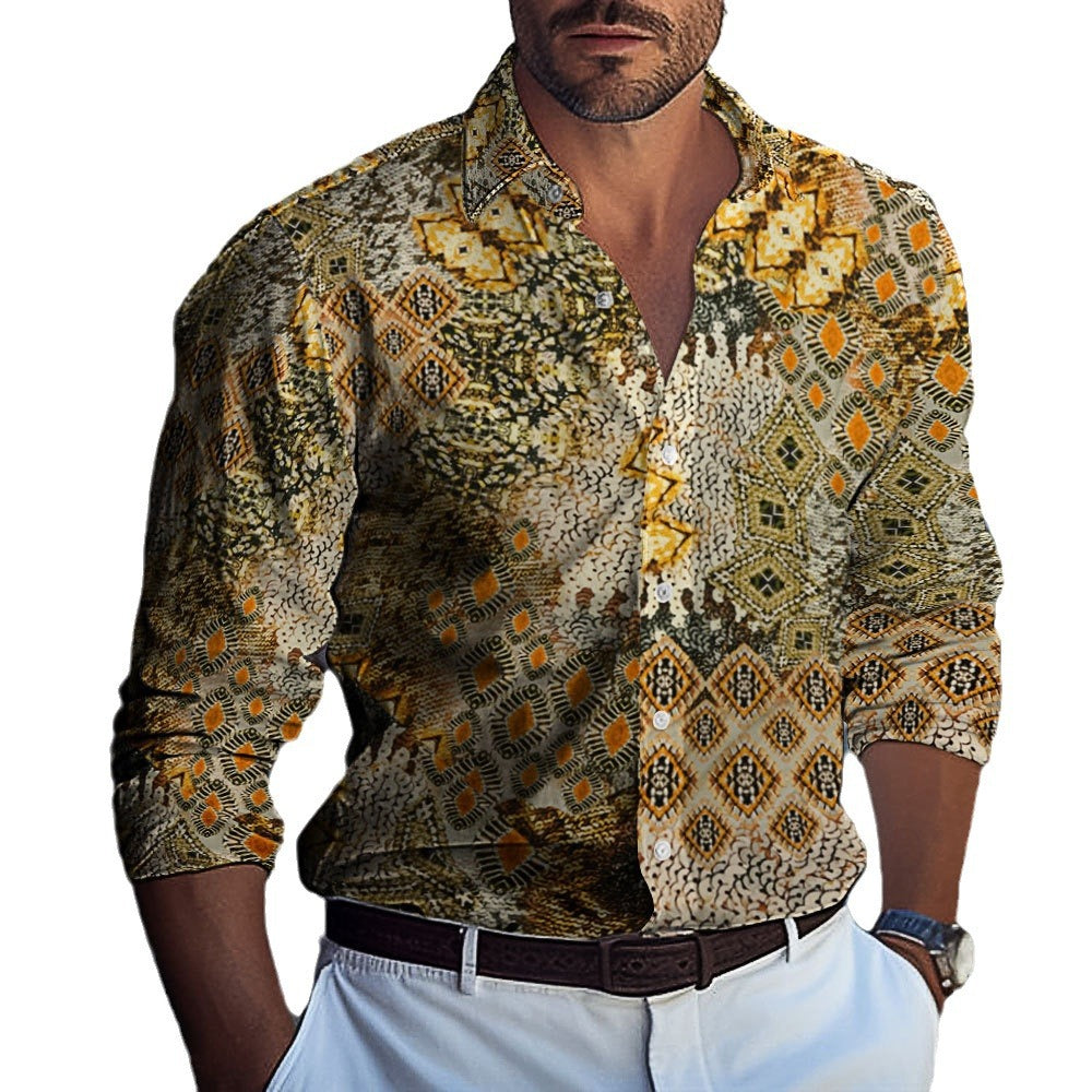 Men's long-sleeve shirt with complex paisley pattern and exclusive design Lisslune