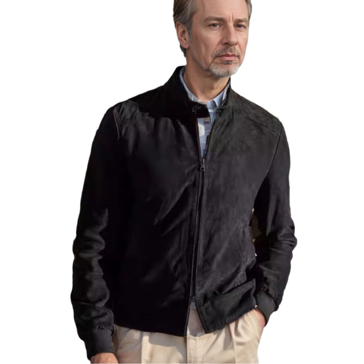 Men's casual suede jacket with stand-up collar and side zip pockets Lisslune