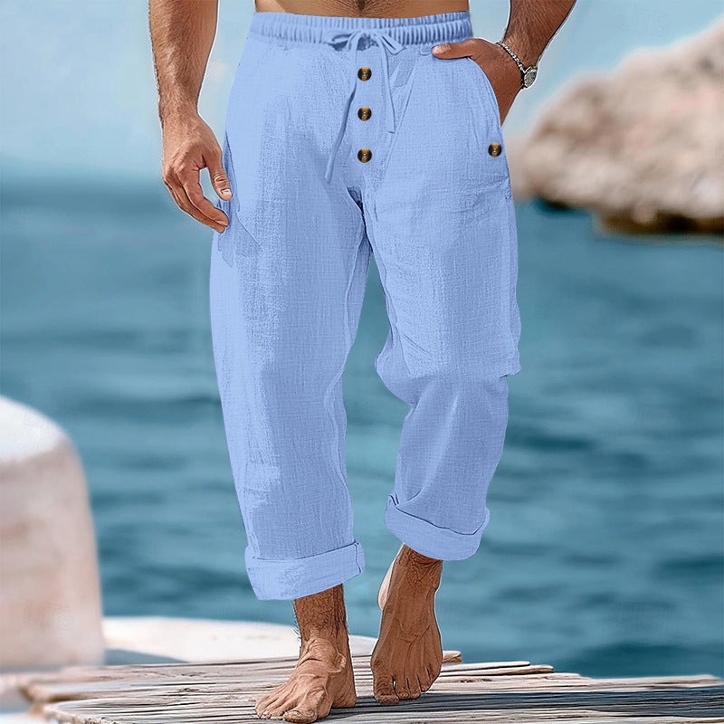 Men's casual beach shorts with elastic waistband and practical button details Lisslune