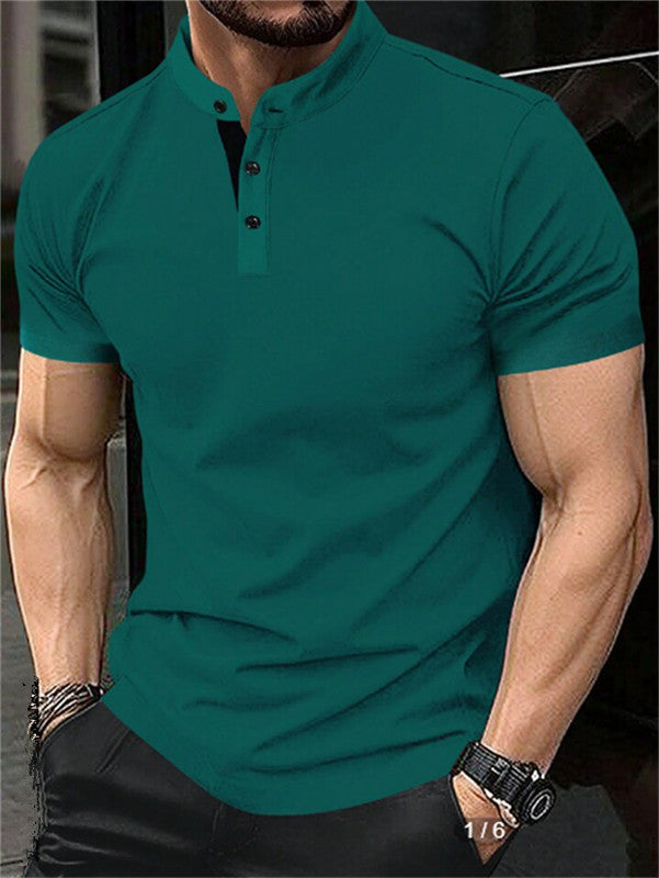 Men's elegant short-sleeve polo shirt with standing collar and button placket Lisslune