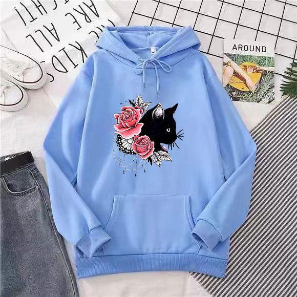 Women's hoodie with floral cat design Lisslune