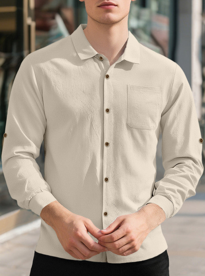 Men's casual long sleeve shirt made of breathable fabric with stylish buttons Lisslune